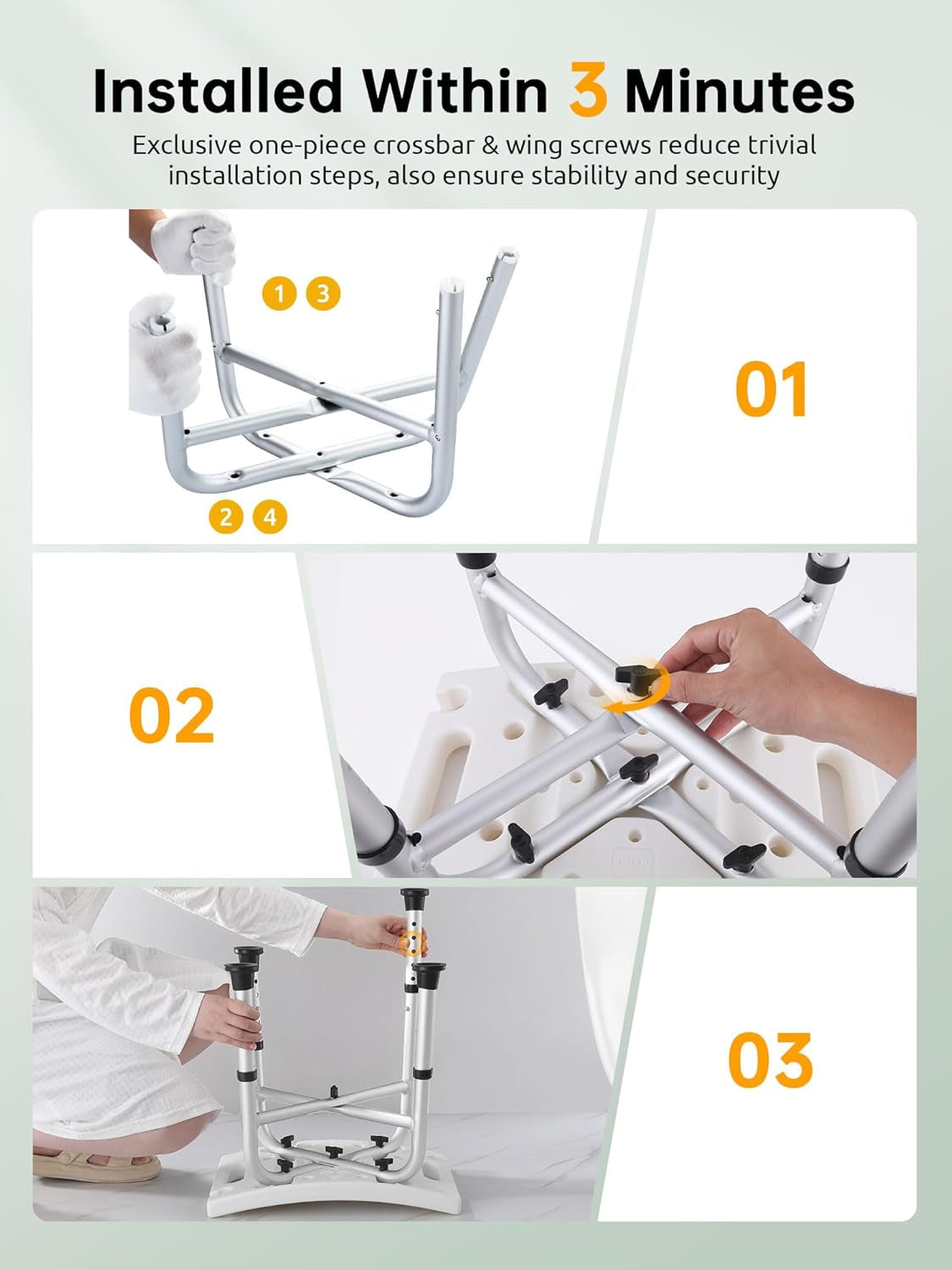 Shower Chair for inside Shower(450Lb), FSA/HSA Eligible 5 Height Adjustable Shower Stool, Shower Seats for Adults, 3-Minute Quick Assembly, Heavy Duty Shower Bench for inside Shower to Sit On