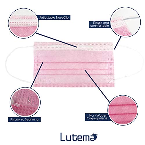 Lutema ASTM Level 3 Disposable 4-Ply Face Mask - Made in USA - Certified by Eurofins and Nelson Labs | 4 Layer Masks with Filtration Efficiency >=98% - Flamingo Pink (50 PCS)