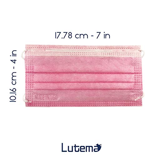 Lutema ASTM Level 3 Disposable 4-Ply Face Mask - Made in USA - Certified by Eurofins and Nelson Labs | 4 Layer Masks with Filtration Efficiency >=98% - Flamingo Pink (50 PCS)