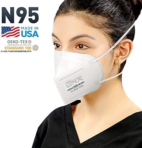 BNX N95 Mask NIOSH Certified MADE IN USA Particulate Respirator Protective Face Mask (20-Pack, Approval Number TC-84A-9315 / Model H95W) White