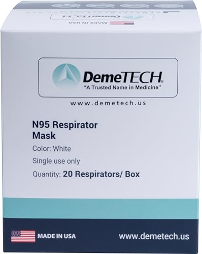 DEMETECH NIOSH N95 Respirator Face Mask, Fold-Style, Pack of 20