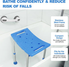 FSA/HSA Eligible Upgraded Heavy Duty Stainless Steel Shower Chair Seat, 400Lbs Adjustable Shower Stool W/Assist Grab Bar/Padded,Blue Bath Seat Chair,Tool-Free Shower Seat for inside Bathtub by