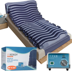 Alternating Air Pressure Mattress Pad with with Heat Resistant Ulcer Cushion Pad & Improved Quiet Pump, Bed Sore Pads, Air Mattress for Hospital Bed - 68" X 32" (Indigo)