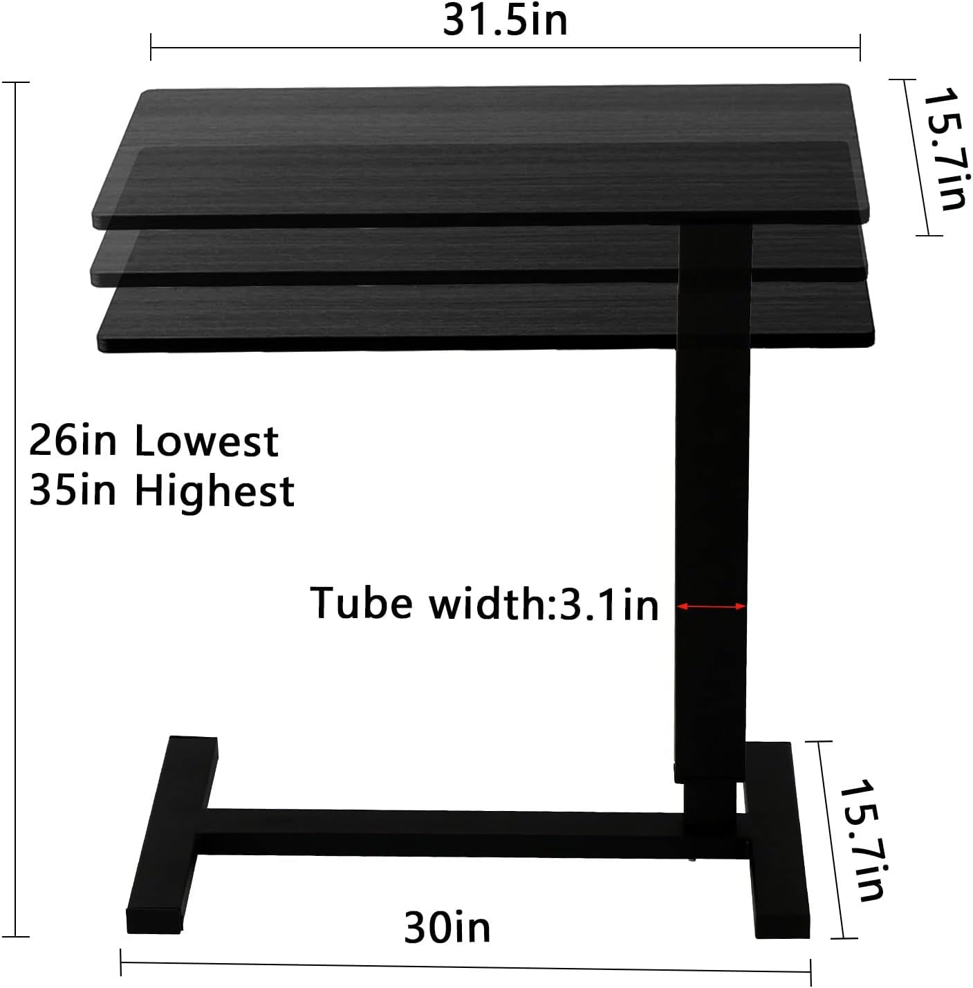 Overbed Table with Wheels Adjustable Height, Hospital Bed Table Laptop Bedside Table, Multi-Purpose Pneumatic Mobile over the Bed Table