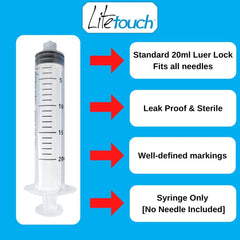 20Ml Luer Lock Syringe, Sterile, Individually Sealed - 50 Syringes per Box (NO NEEDLE)