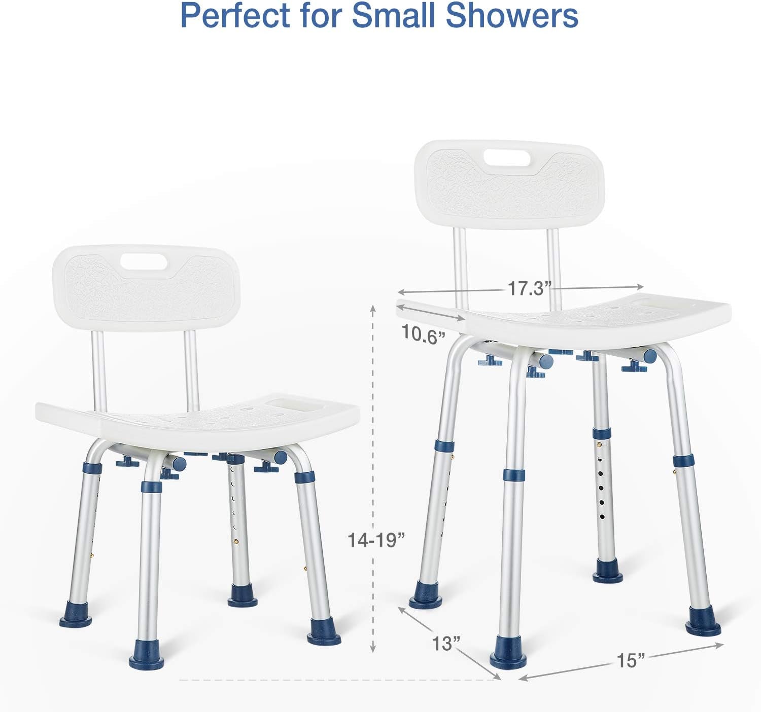 Shower Chair with Back Removable - Small Shower Stool for inside Shower, Narrow Bathtub Chair, Adjustable Shower Seat for Seniors, Elderly, Handicap, Disabled (300 LBS)