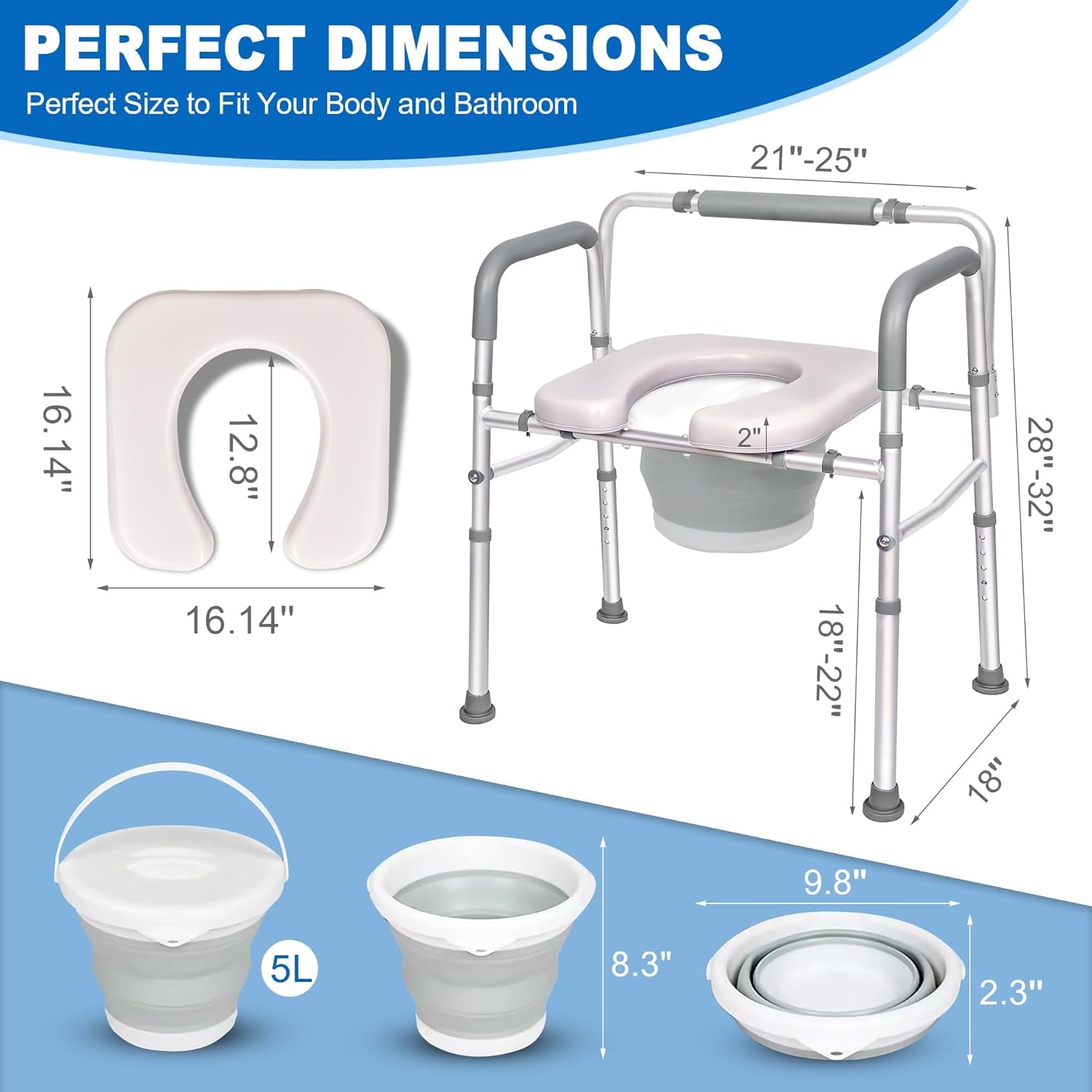 Heavy Duty 3-In-1 Commode - 500 Lb Capacity, Adjustable Width