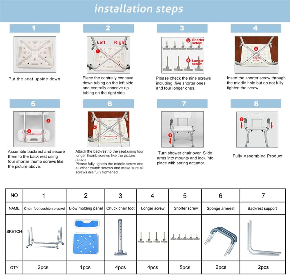Shower Chair with Arms Heavy Duty Bath Chair with Back inside Shower Transfer Bath Seat Padded Bench Portable Lift Height Adjustable Legs for Bathtub Non-Slip Feet