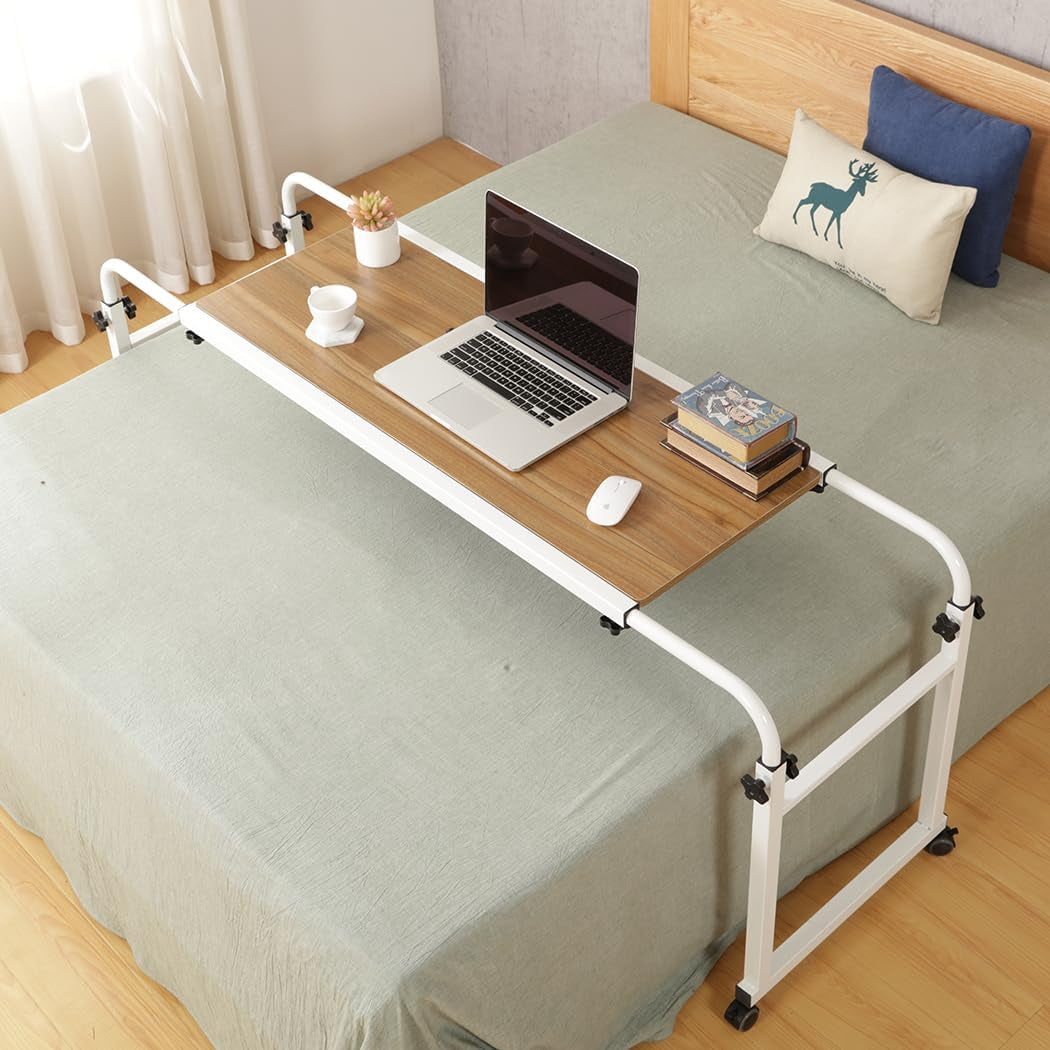 Overbed Table with Wheels, Queen Size Mobile Computer Desk Standing Workstation Laptop Cart, over Bed Table with Heavy Duty Metal Leg