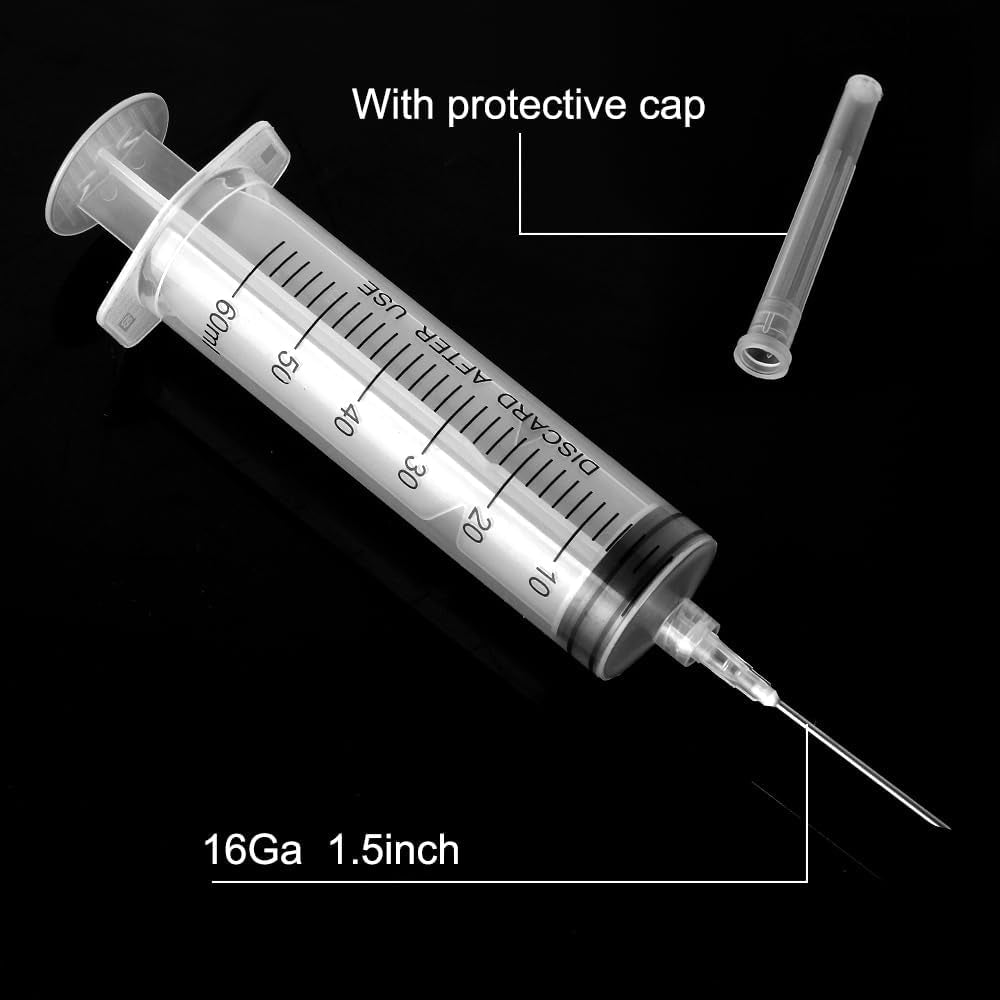 3 Pack 60Ml Syringe with Needle 16G 1.5” and Cap, Luer Lock Syringes with Cap for Fluid Suction Injector, Feeding Pets, Drawing Oil, Fluid, Water, Lab