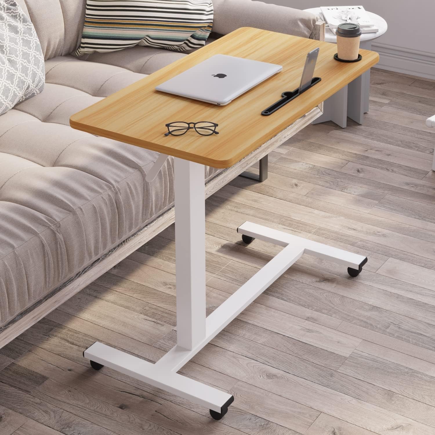 Overbed Table,Bed Desk,Hospital Bedside Table,Pneumatic Mobile Laptop Computer Standing Desk Cart with Tray