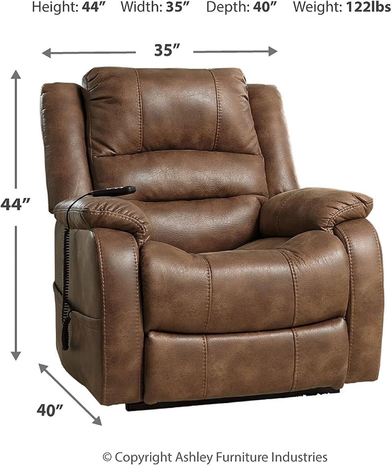 Ashley Yandel Faux Leather Electric Power Lift Recliner for Seniors (Brown)