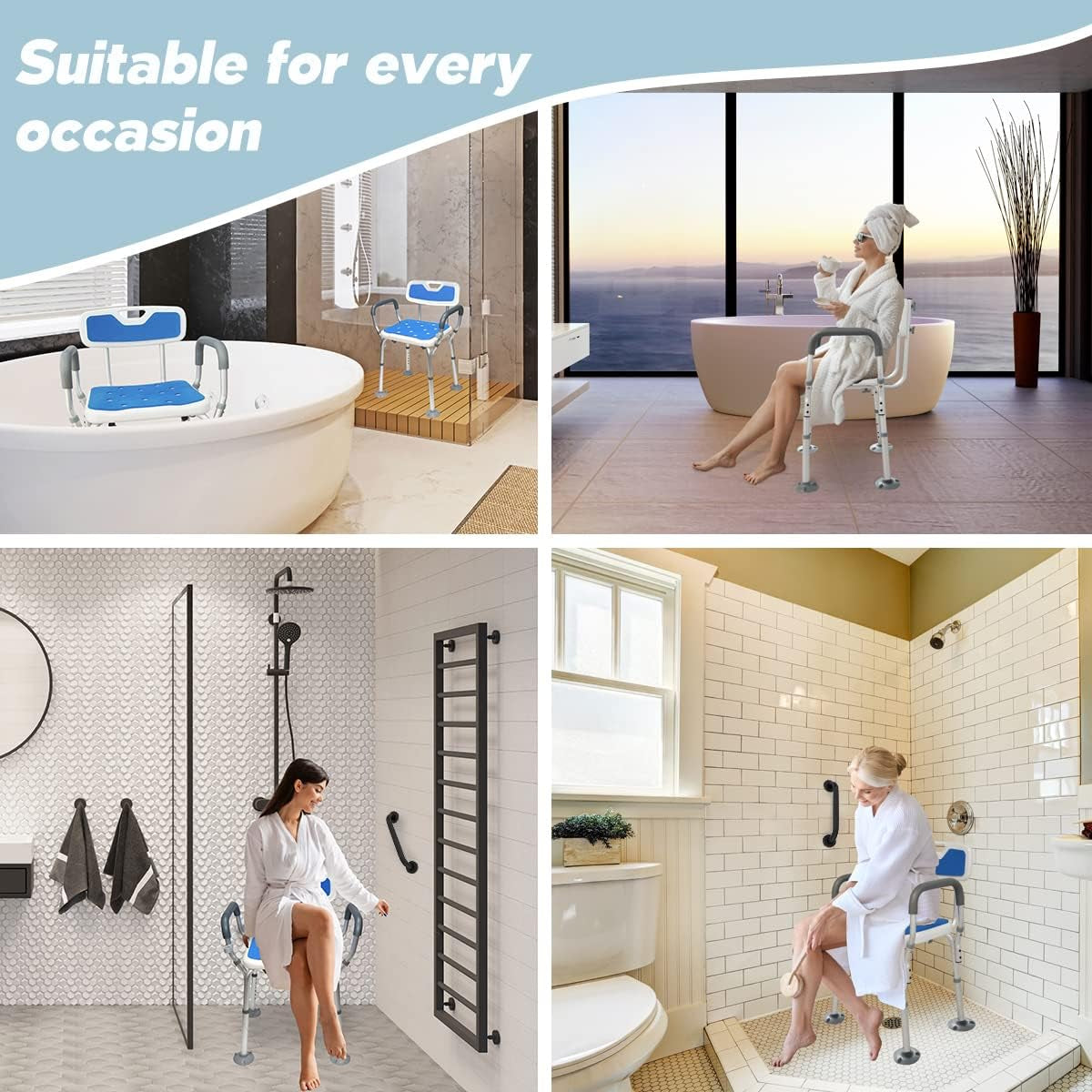 Shower Chair with Arms Heavy Duty Bath Chair with Back inside Shower Transfer Bath Seat Padded Bench Portable Lift Height Adjustable Legs for Bathtub Non-Slip Feet