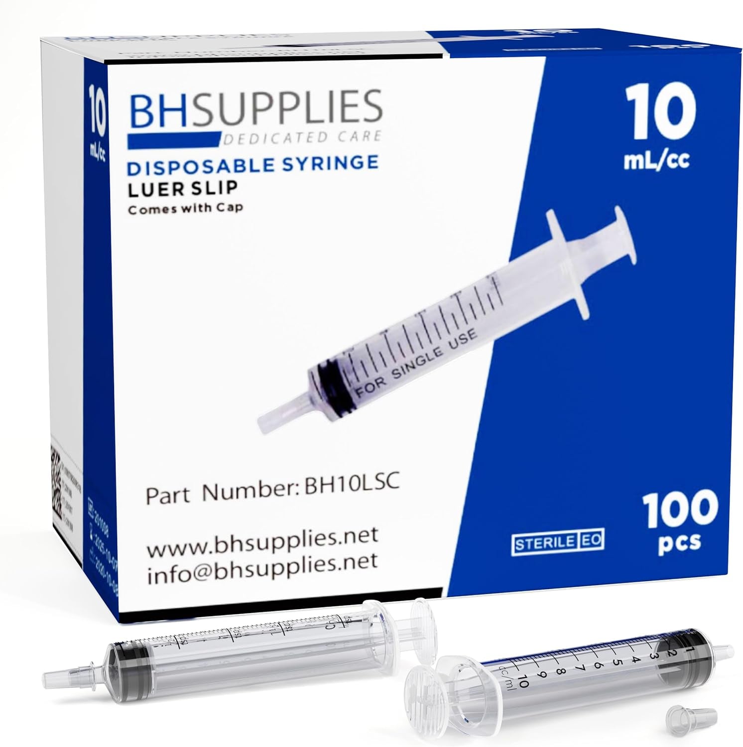 10Ml Luer Slip Tip Syringe - with Caps (No Needle) - Sterile, Individually Wrapped - 100 Syringes