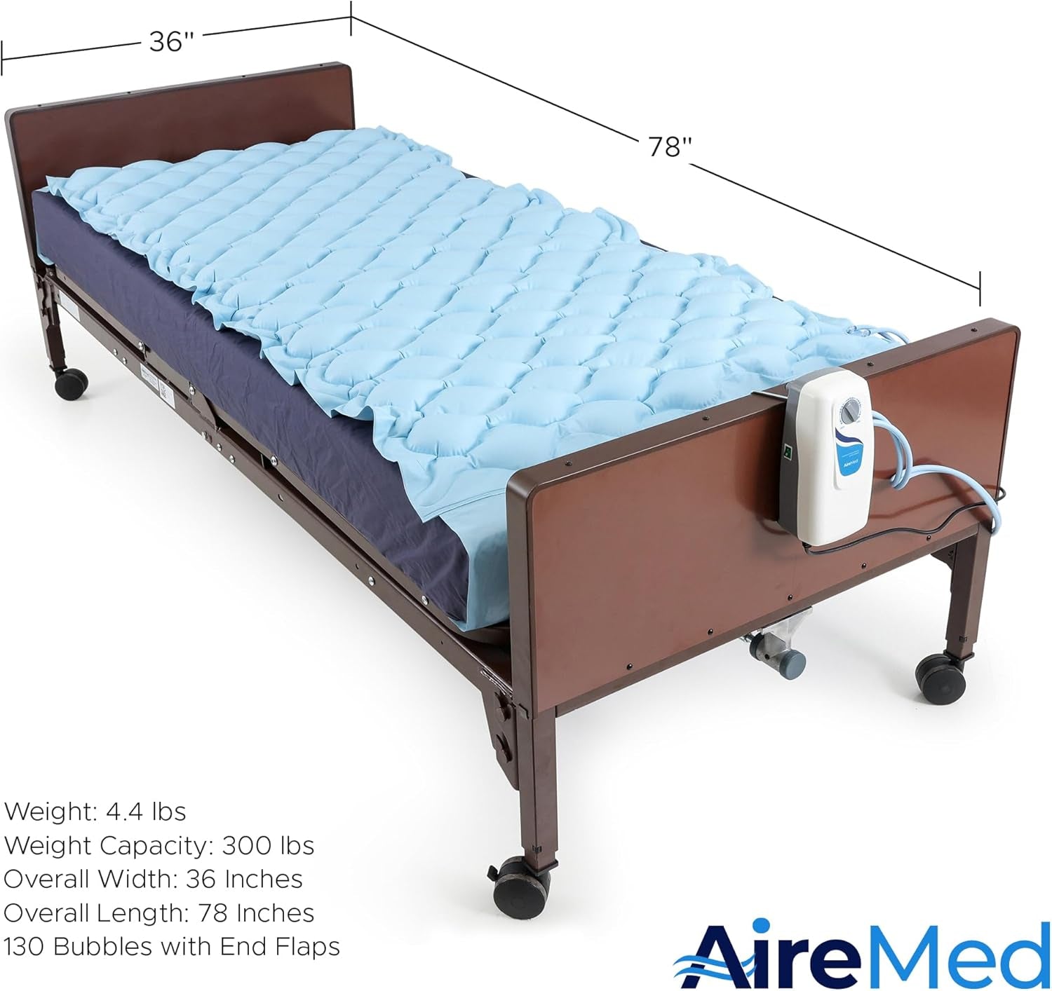 : Alternating Air Pressure Mattress Pad with Quiet Electric Pump System - Premium Hospital Bed Mattress Topper for Bed Sore Prevention - Medical Bed Sore Cushions for Butt & Back