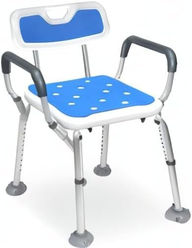 Shower Chair with Arms Heavy Duty Bath Chair with Back inside Shower Transfer Bath Seat Padded Bench Portable Lift Height Adjustable Legs for Bathtub Non-Slip Feet