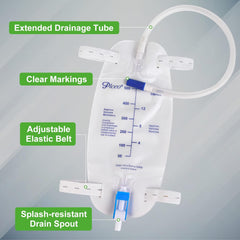 Easy-Tap Catheter Leg Bag with Anti-Reflux, 500Ml (Pack of 3)