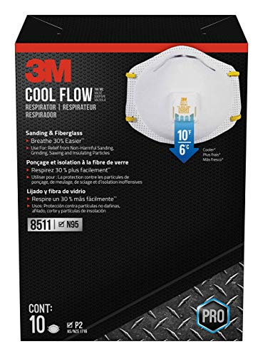 3M N95 Respirator 8511, 5 Pack, NIOSH-APPROVED N95, Features 3M COOL FLOW Exhalation Valve, Relief From Dusts & Certain Particles During Sanding, Pollen, Mold Spores, Dust Particles (8511HB2-C-PS)