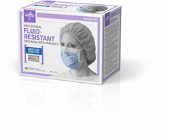 Medline NON27408ELZ ASTM Level 1 Procedure Face Mask with Anti-Fog Strip & Ear Loops, Blue