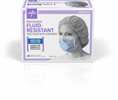 Medline NON27408ELZ ASTM Level 1 Procedure Face Mask with Anti-Fog Strip & Ear Loops, Blue