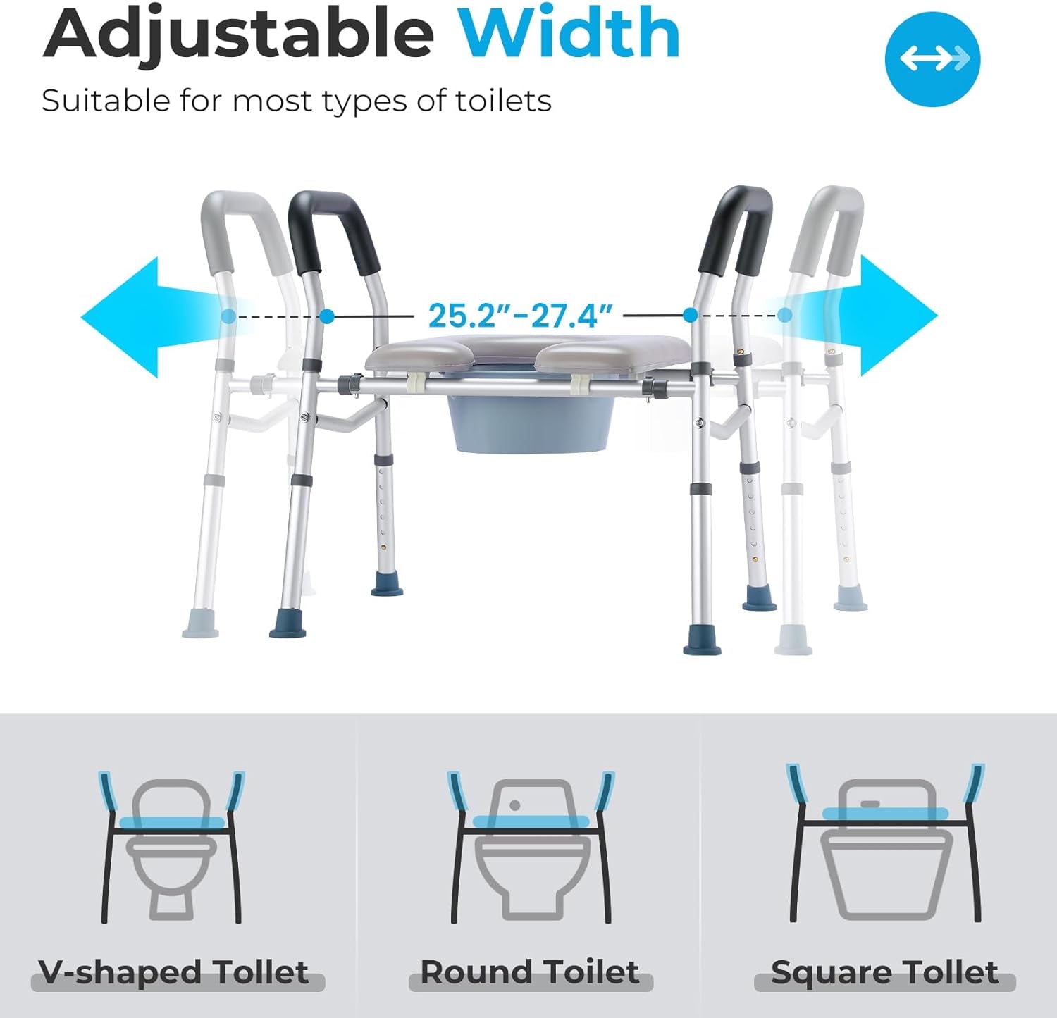 Raised Toilet Seat - Adjustable, 300 Lbs Capacity - Size: One Unit