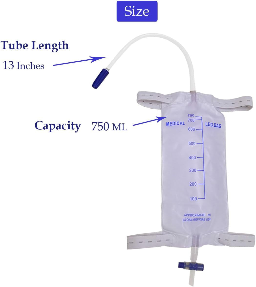 10 Pack Catheter Leg Bags, 750Ml