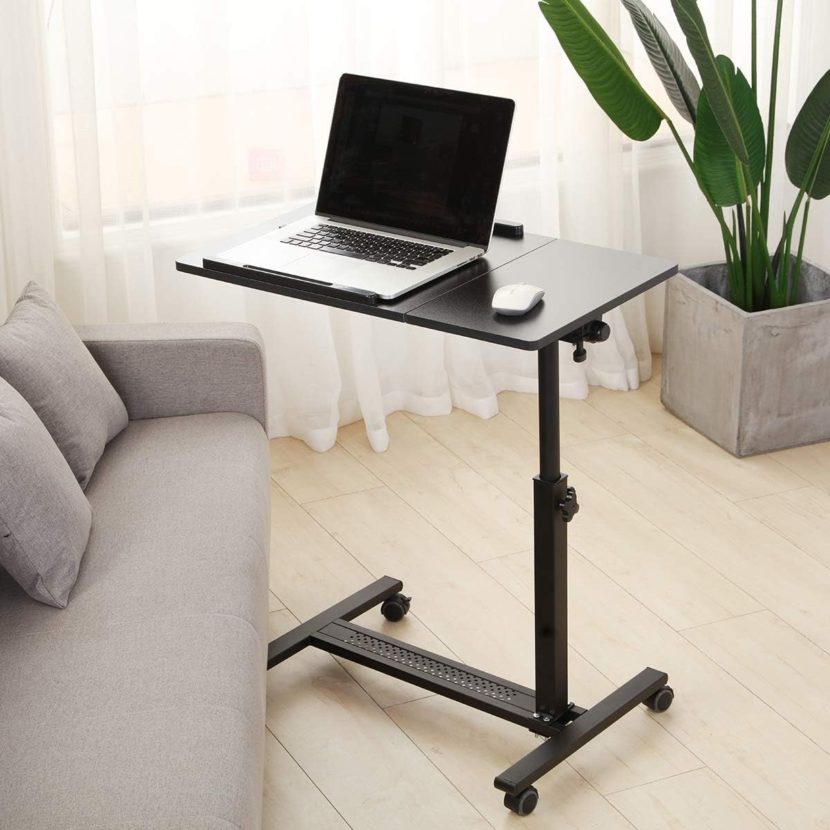 over Bed Table with Wheels Adjustable | Rolling Laptop Table Overbed Desk Hospital Tray Table Sofa Chair Side Table (Black)