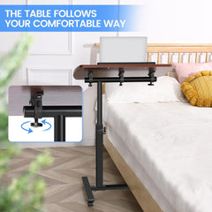 Overbed Table Height Adjustable with Tilting Desktop Bed Side Table with Wheels Lockable Rolling Standing Laptop Desk Hospital Bed Table, Black