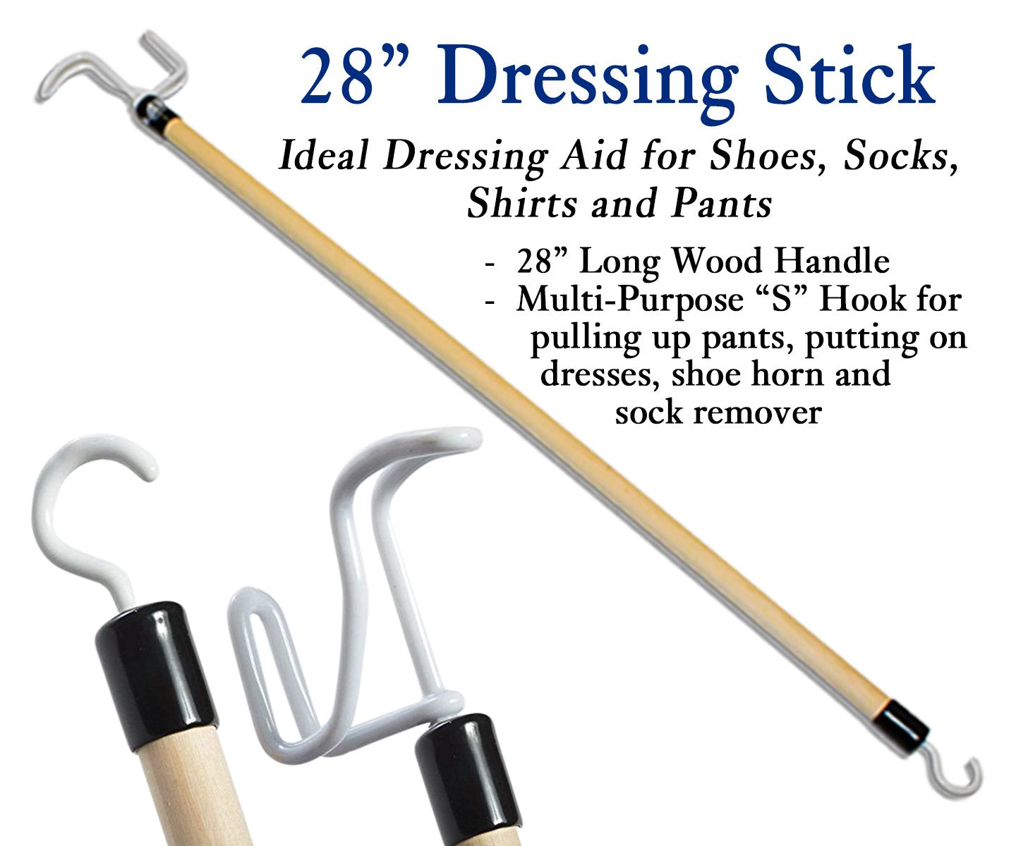 Premium 7-Piece Hip Knee Replacement Kit with Leg Lifter, 19 and 32 Inch Rotating Reacher Grabber, Long Handle Shoe Horn, Sock Aid, Dressing Stick, Bath Sponge - for Knee or Back Surgery Recovery