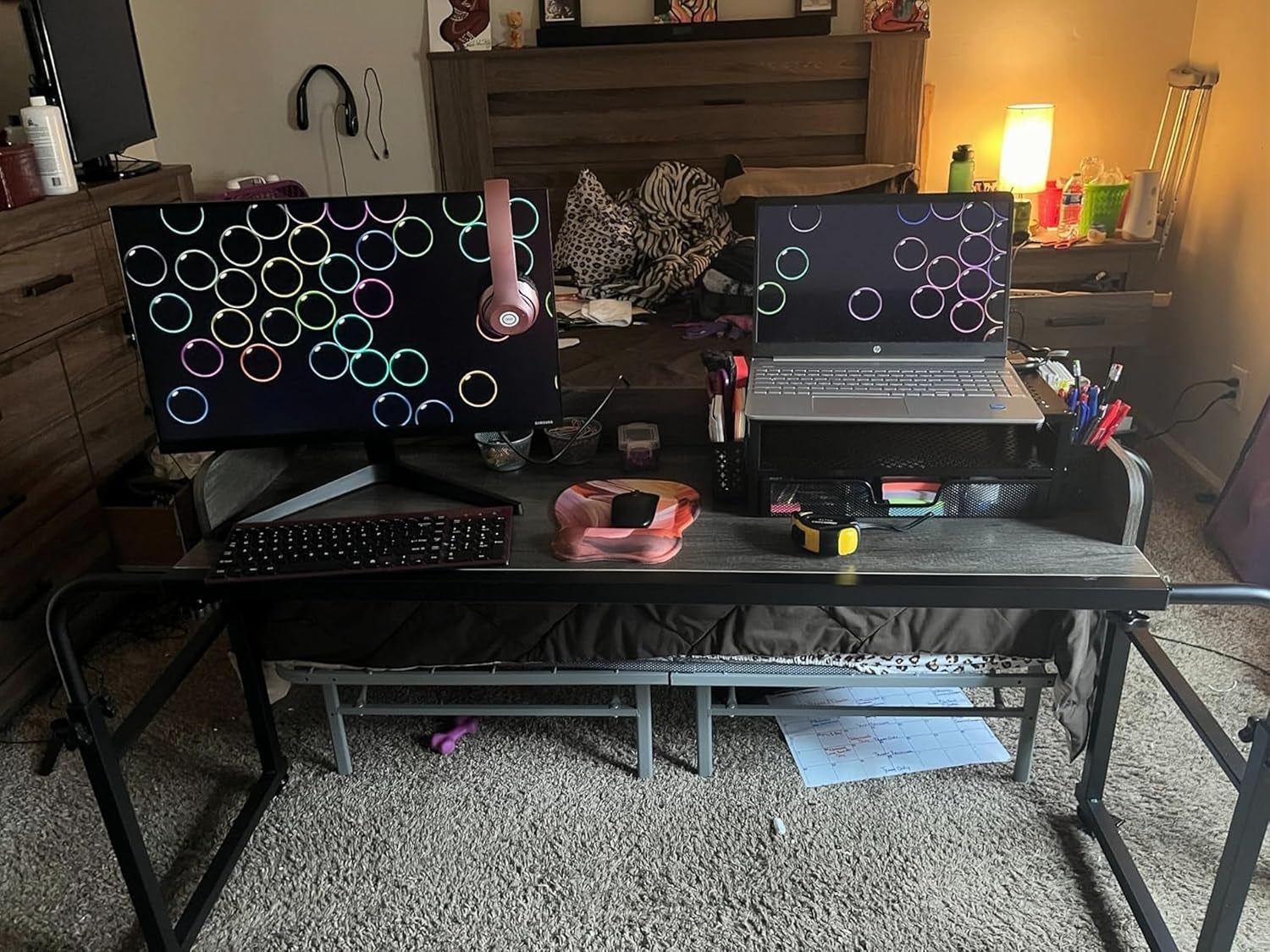 Overbed Table with Wheels, Queen Size Mobile Computer Desk Standing Workstation Laptop Cart, over Bed Table with Heavy Duty Metal Leg