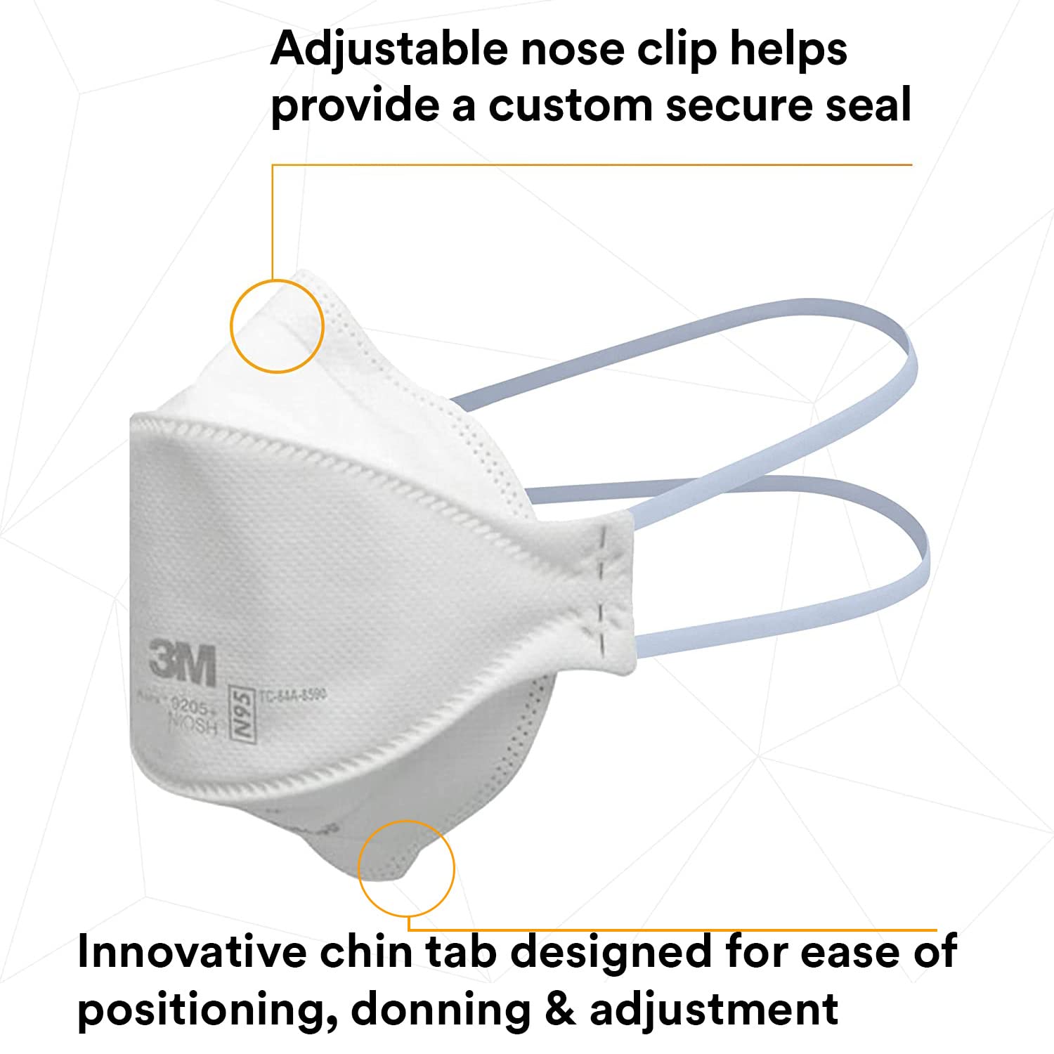 3M Aura Particulate Respirator 9205+, N95, Pack of 440 Disposable Respirators, Individually Wrapped, 3 Panel Flat Fold Design Allows for Facial Movements, Comfortable, NIOSH Approved