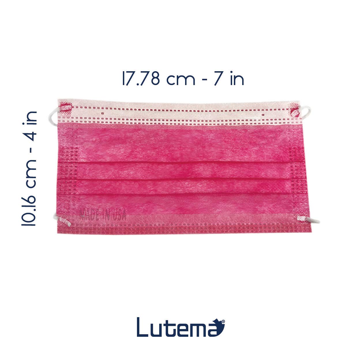 Lutema ASTM Level 3 Disposable 4-Ply Face Mask - Made in USA - Certified by Eurofins and Nelson Labs | 4 Layer Masks with Filtration Efficiency >=98% - Flamingo Pink (50 PCS)