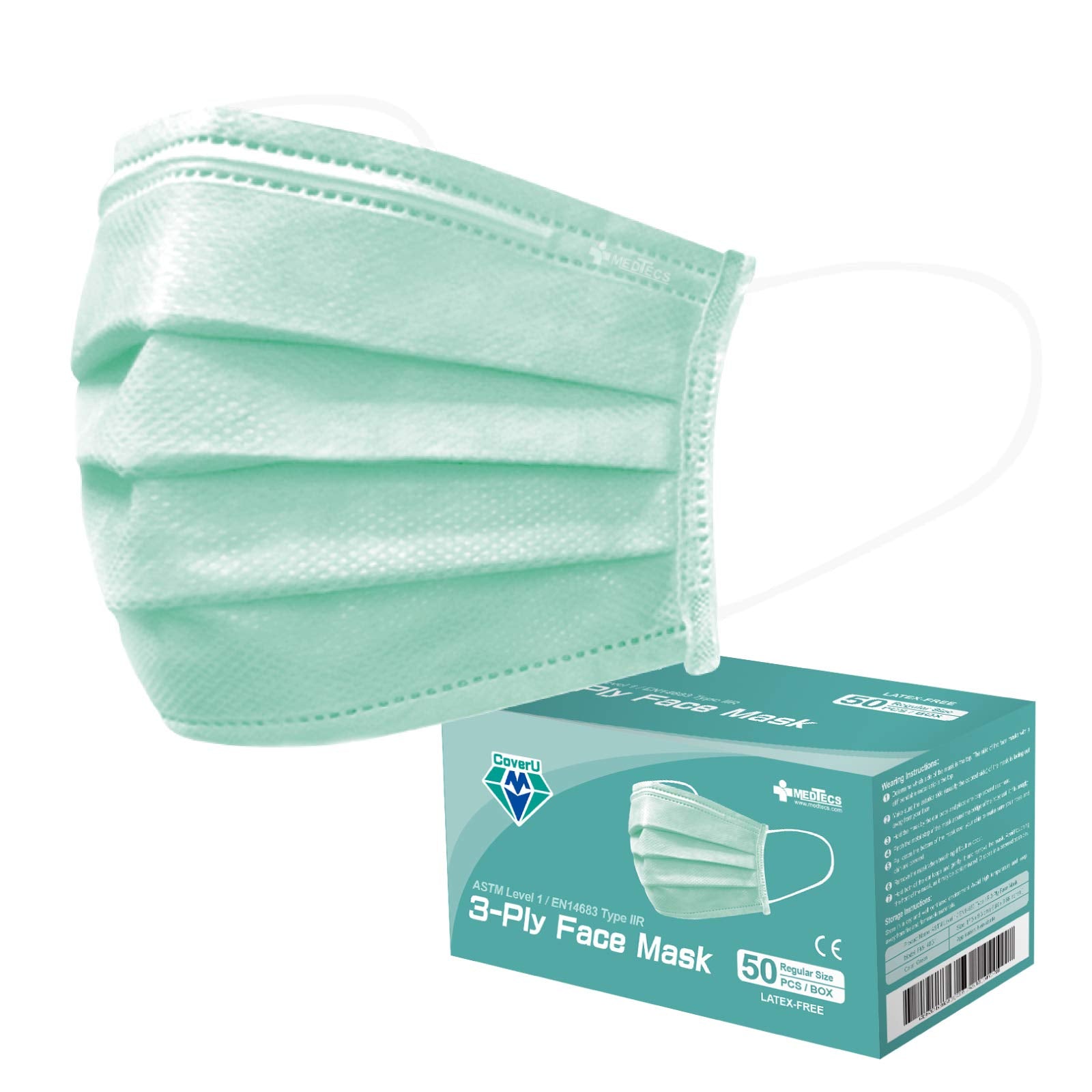 Medtecs Face Mask Disposable - 50/2000 PCS - Comfortable 3 Layer Breathable Mask, The Better Protection and Health Choice - CoverU ASTM Level 1 Adult Mask - 50 PCS - White (USA)