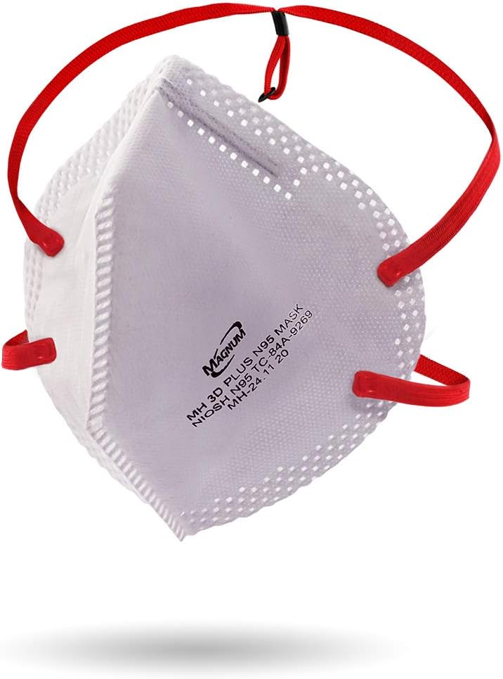 MAGNUM NIOSH Approved N95 Respirator Face Masks w/Adjustable Headbands - 50/Box MH3DPlus