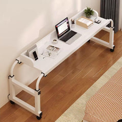 Adjustable Height Rolling Bed Table Tray Overbed Desk with Wheels for Laptop and Writing - Rolling Tray Bed Table (White 120 * 53Cm/47 * 21In)