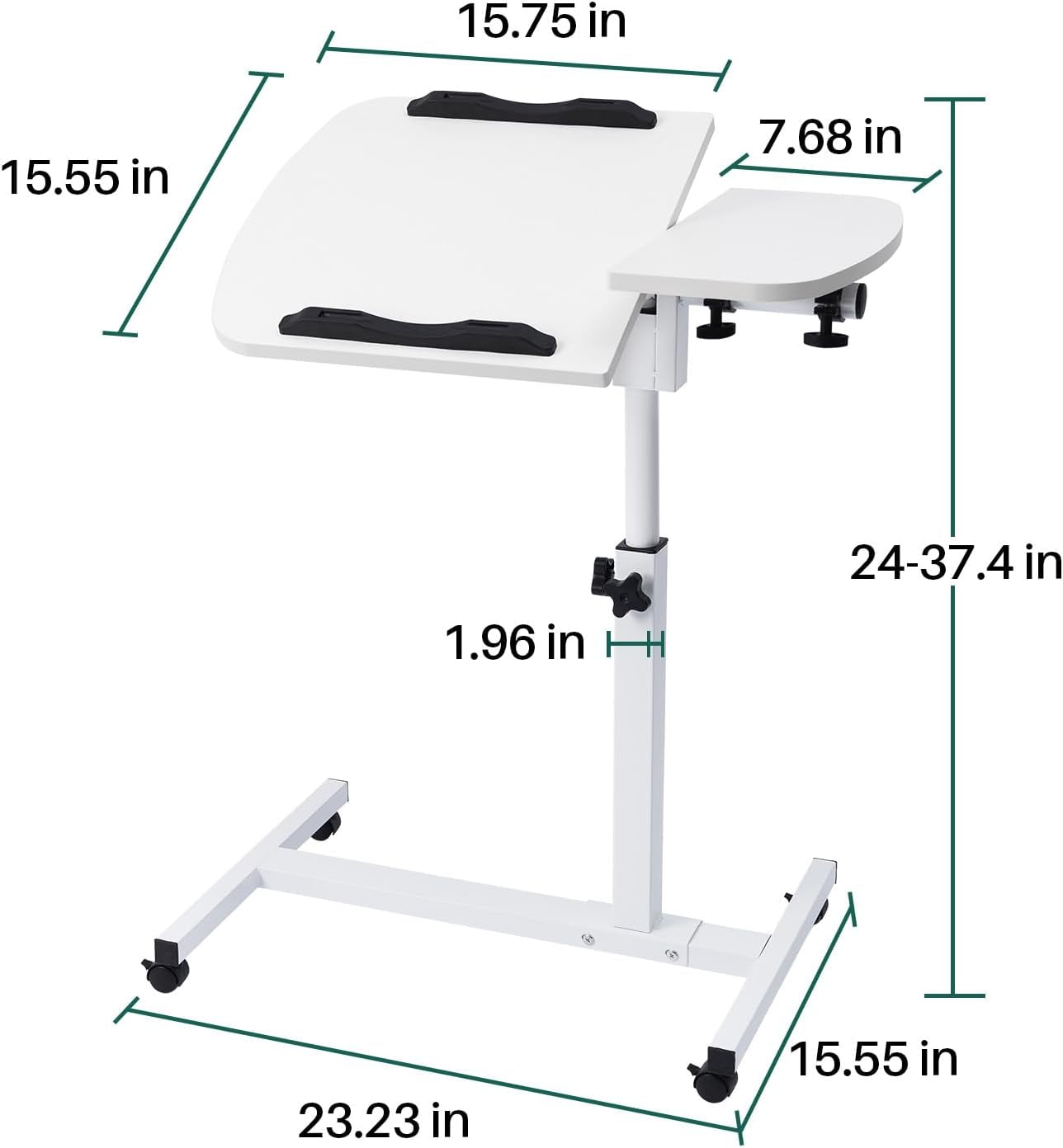 Overbed Bedside Table with Wheels, Adjustable Overbed Table with Tilting Desktops, Rolling Laptop Table, Overbed Desk, Hospital Bed Table, Mobile Standing Desk for Laptop Bed Sofa Side Table (White)