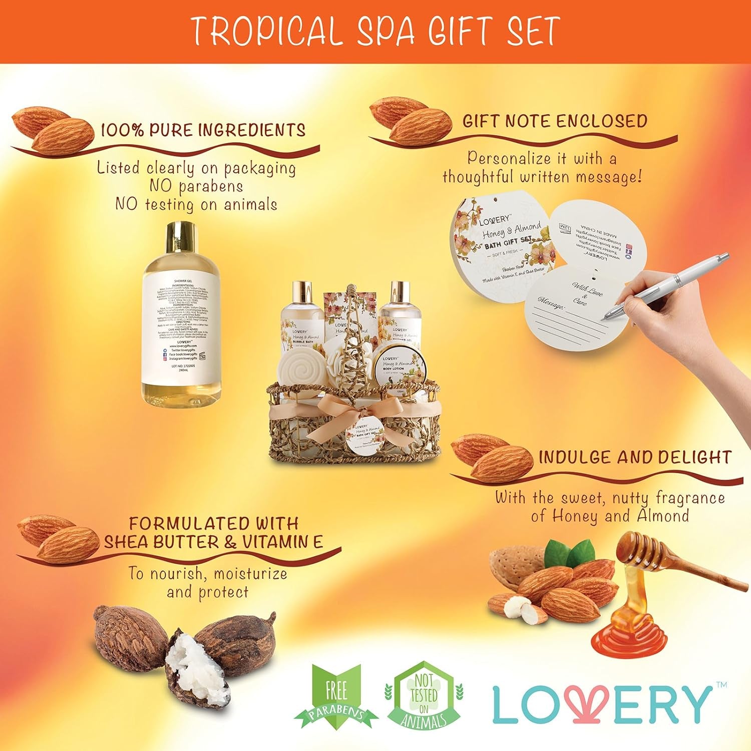 Honey & Almond Bath Set, 9 Pieces