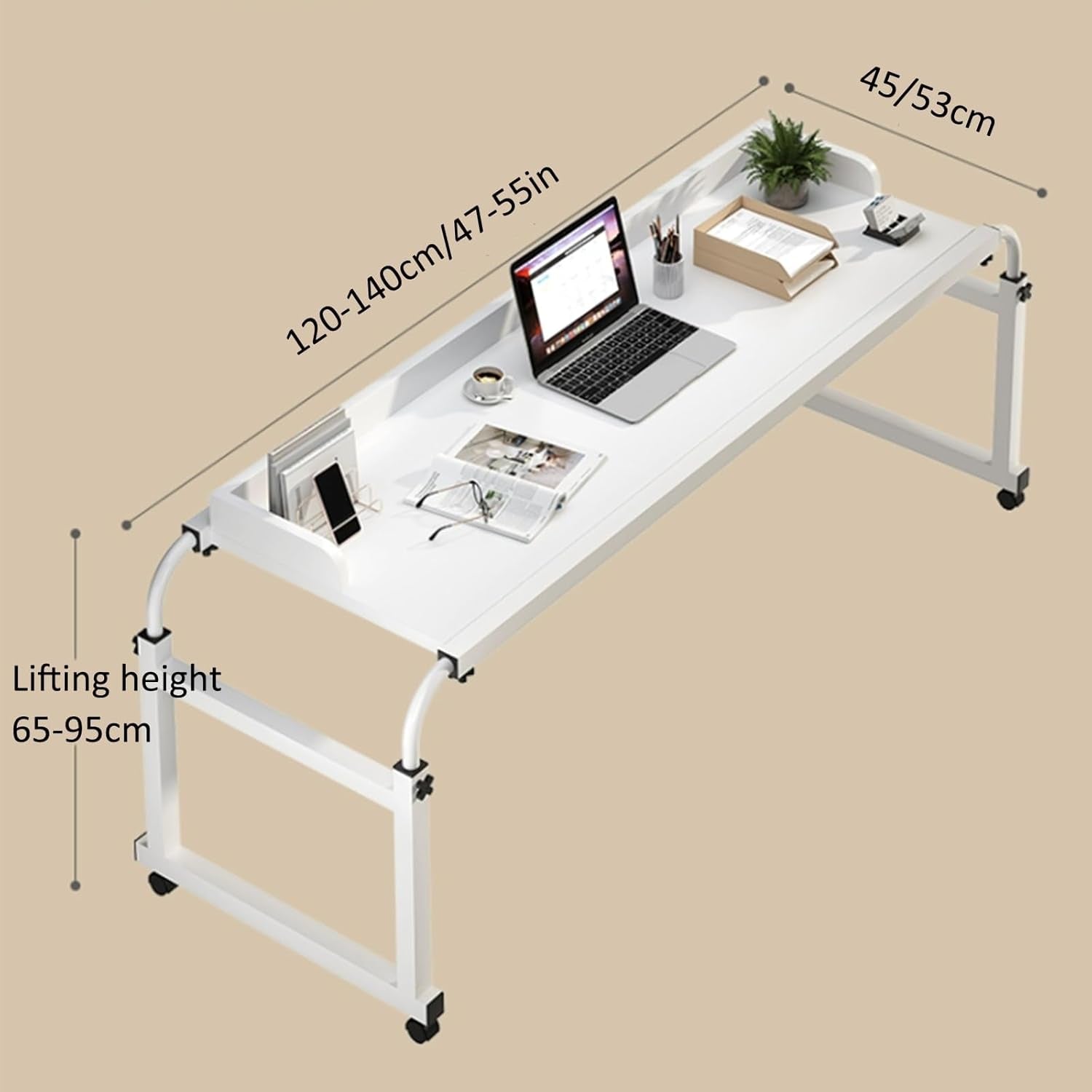 Adjustable Height Overbed Table with Wheels for Convenience - over the Bed Desk Perfect for Working or Eating in Bed - Portable Overbed Table with Rolling Wheels - Easy to Assemble Bed Table