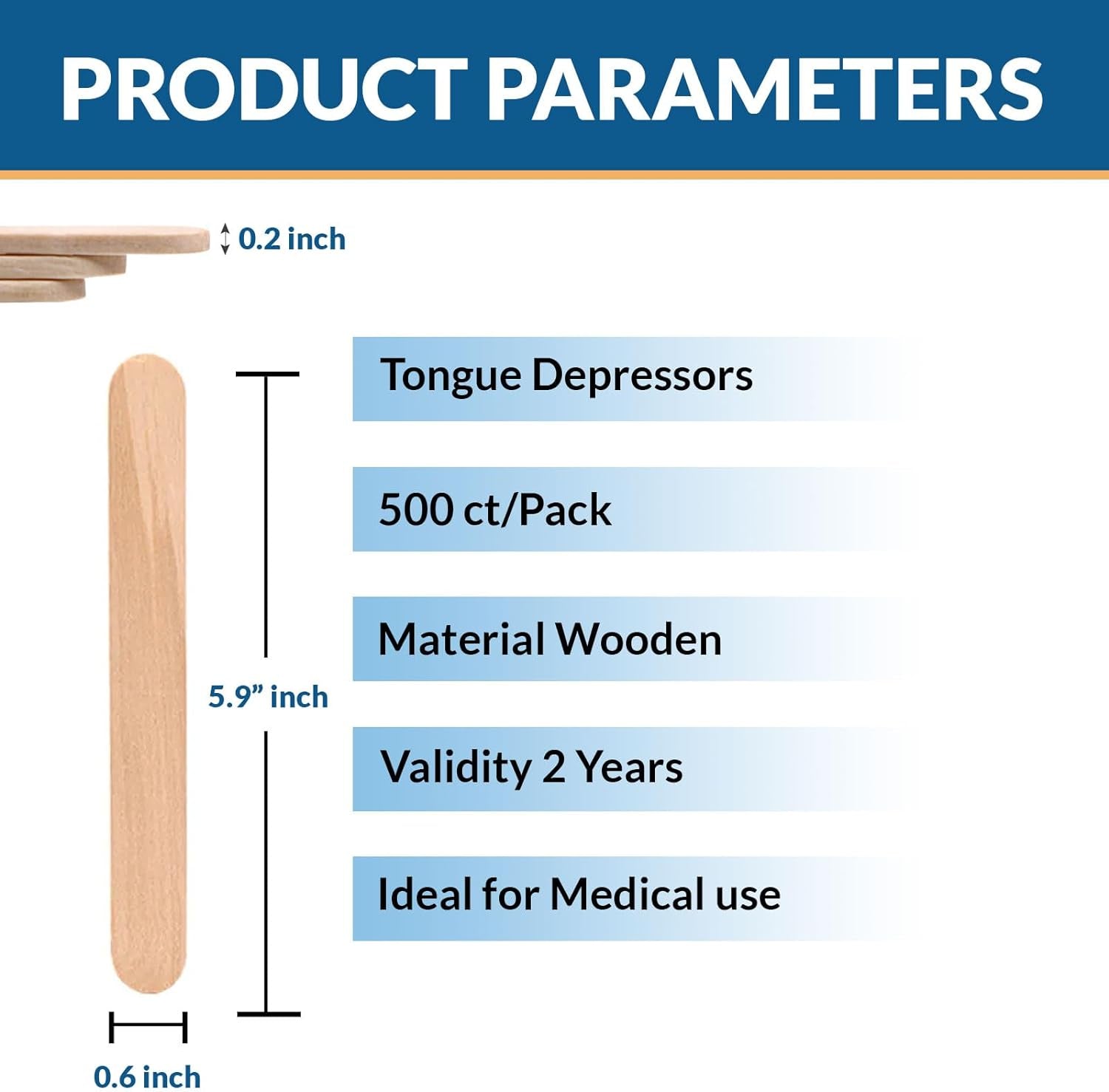 Tongue Depressors, Non-Sterile, 6", 500 Ct Senior, Pack of 500Ct, Brown