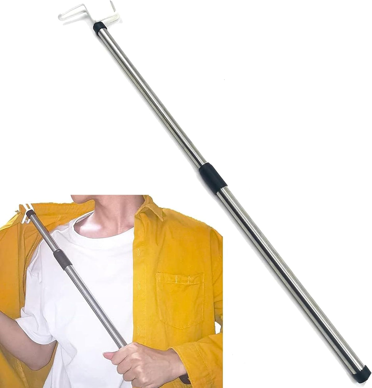 26 Inches Long Dressing Stick, Fully Adjustable Dressing Aid for Shirts, Shoes and Socks, Stainless Steel Material