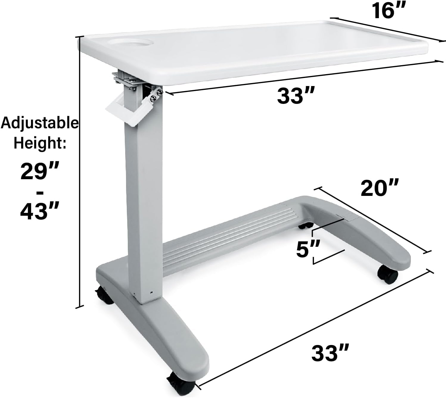 Adjustable Overbed Table - Hospital & Home Use - Size: One Table