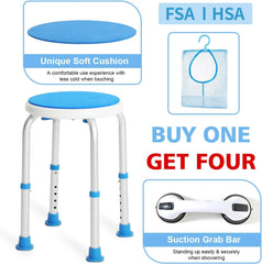 Adjustable Shower Chair for inside Shower, HSA/FSA Eligible round Shower Stool for inside Bathtub with Assist Grab Bar/Toiletry Bag, Tool-Free Shower Seat for Elderly/Senior/Disabled/Pregnant