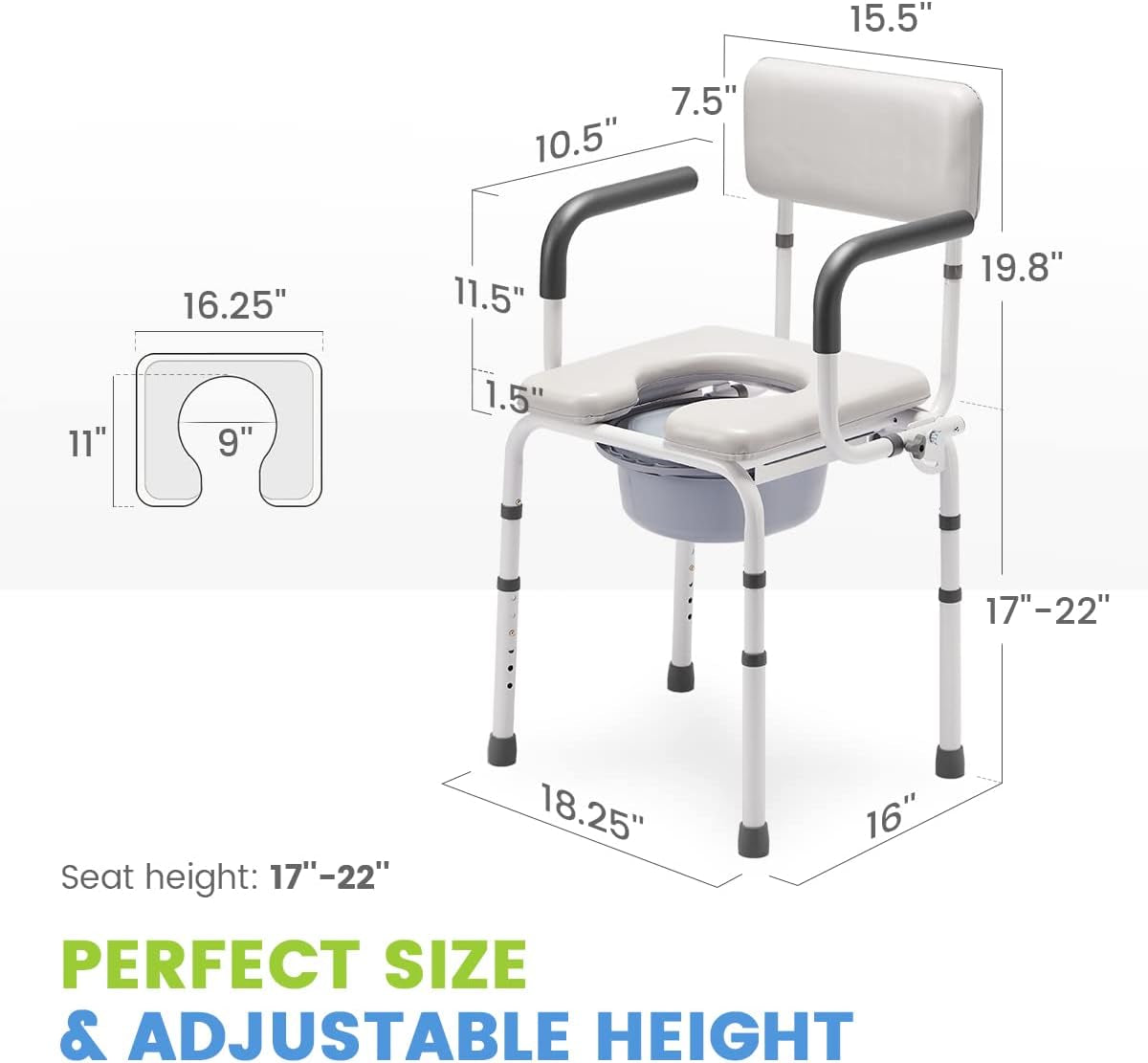 Heavy Duty Drop Arm Commode - Removable Bucket