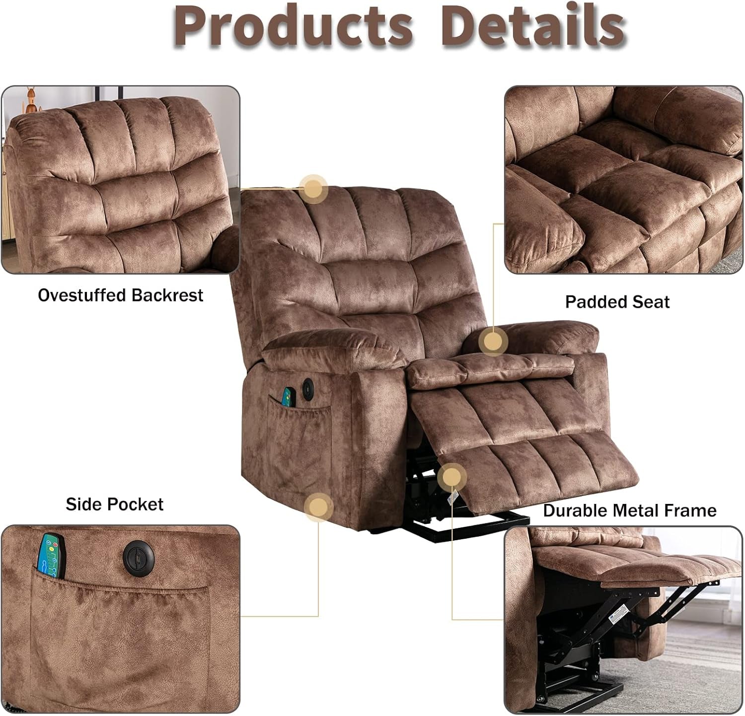 Power Lift Recliner with Massage & Heat for Elderly � Brown