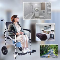 3-In-1 Shower Chair with Wheels - Folding Commode for Elderly