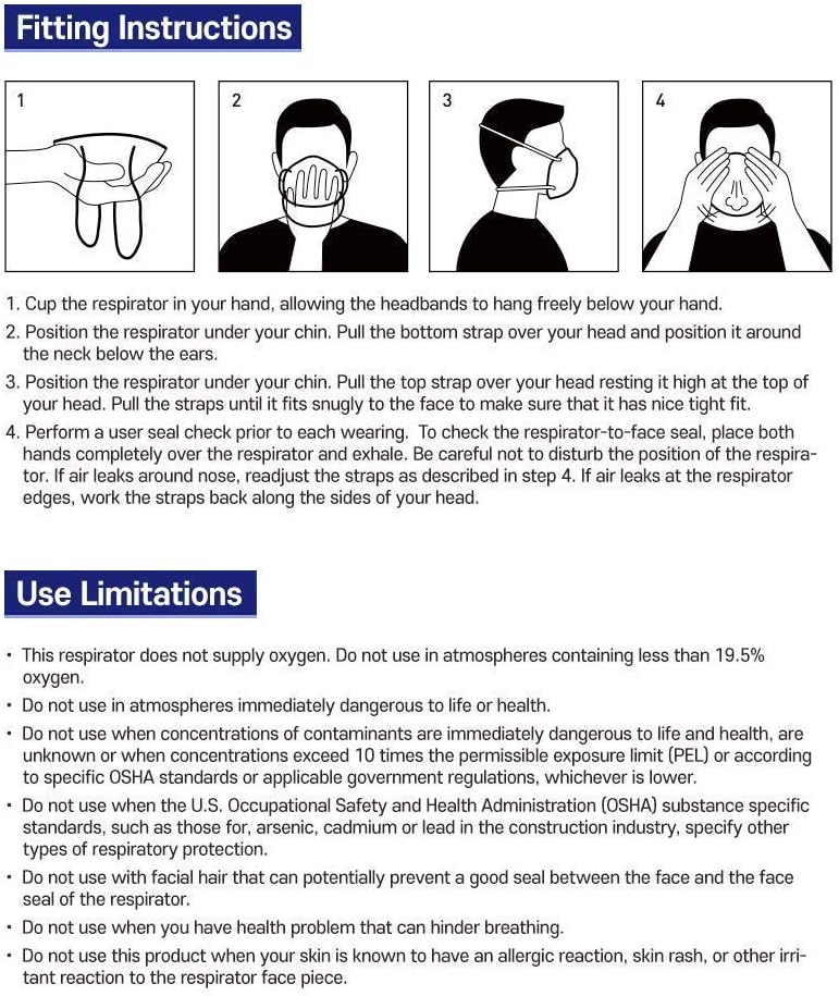 DOBU MASK 5PLY N95 Respirator Cup Mask Shape holder included, model 500, Medium Size, NIOSH Certified, 10 masks individual package, Adjustable Head Straps,protect from non-oil-based particles.