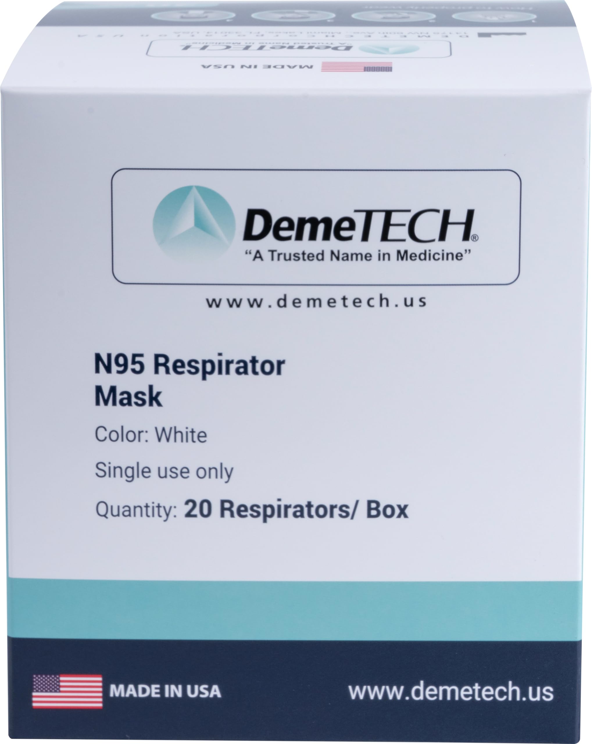 DEMETECH NIOSH N95 Respirator Face Mask, Fold-Style, Pack of 20