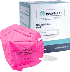 N95 Respirator Face Mask, NIOSH Approved, Made in the USA, DemeTECH, Pack of 20, Pink