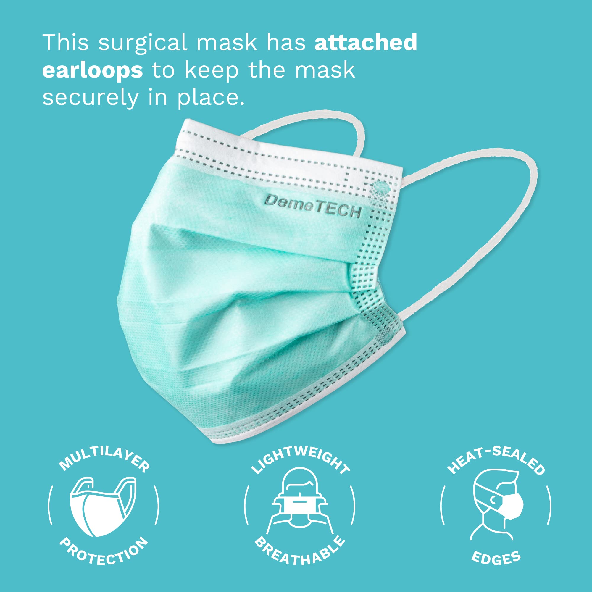 DEMETECH ASTM Level 3 Protective 3-Layer Face Mask, Ear-Loop Style, Small Face Mask, 50 Pieces