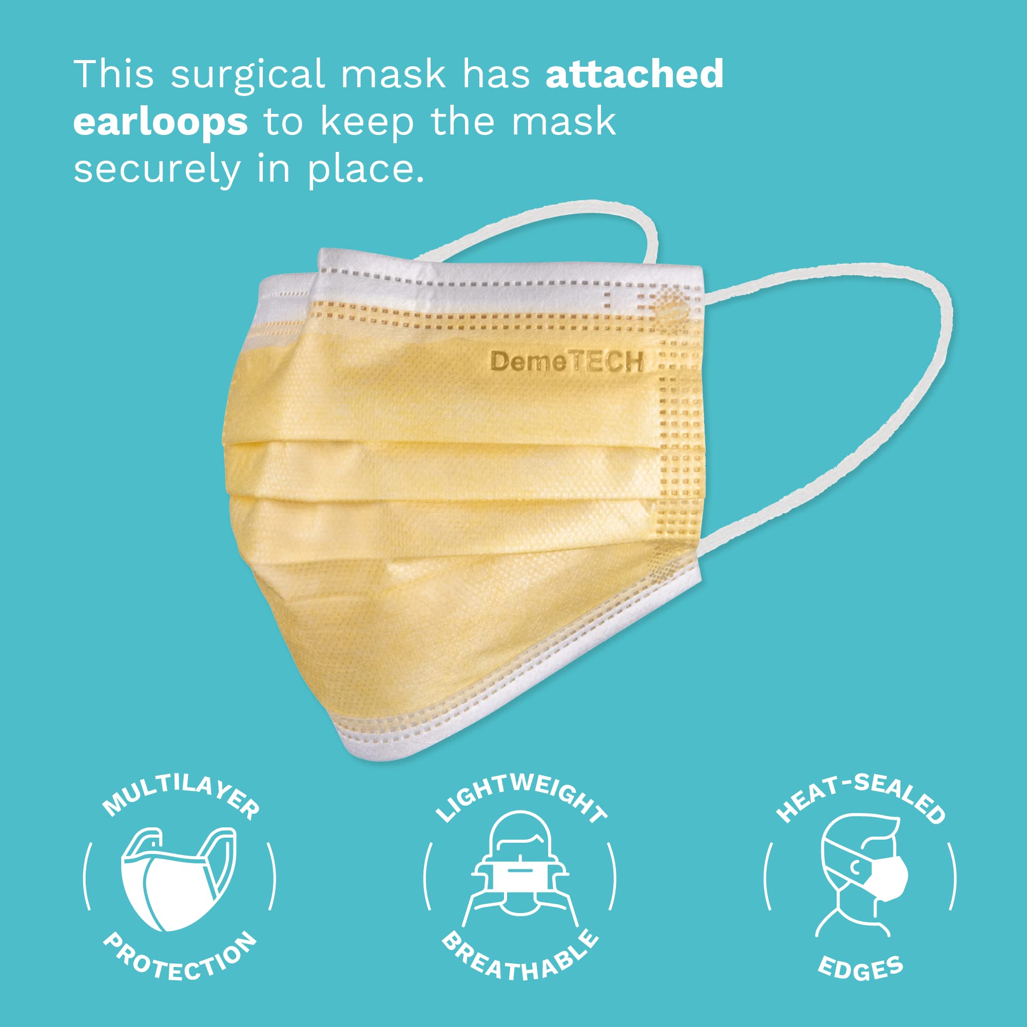 DEMETECH ASTM Level 3 Protective 3-Layer Face Mask, Ear-Loop Style, Adult Mask